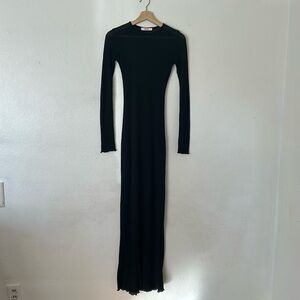 Bayse Long Sleeve Maxi Dress Lettuce Hem Detail in Black Sz S